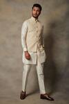 Gargee Designers_White Linen Bundi And Kurta Set_Online_at_Aza_Fashions