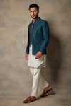 Buy_Gargee Designers_Blue Cotton Silk Embroidered Paisley Bandhgala And Kurta Set_Online_at_Aza_Fashions