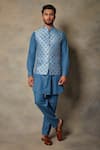 Buy_Gargee Designers_Blue Polyester Viscose Jacquard Bundi And Full Sleeve Kurta Set _at_Aza_Fashions