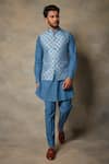 Gargee Designers_Blue Polyester Viscose Jacquard Bundi And Full Sleeve Kurta Set _Online_at_Aza_Fashions