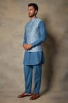 Buy_Gargee Designers_Blue Polyester Viscose Jacquard Bundi And Full Sleeve Kurta Set _Online_at_Aza_Fashions