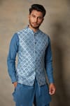 Shop_Gargee Designers_Blue Polyester Viscose Jacquard Bundi And Full Sleeve Kurta Set _Online_at_Aza_Fashions