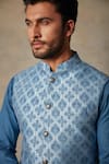 Gargee Designers_Blue Polyester Viscose Jacquard Bundi And Full Sleeve Kurta Set _at_Aza_Fashions