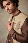 Gargee Designers_Gold Matka Silk Embroidered Floral Bundi And Kurta Set _at_Aza_Fashions