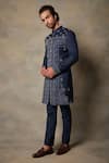 Gargee Designers_Blue Terry Wool Embroidered Floral Sherwani Set _Online_at_Aza_Fashions