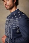 Gargee Designers_Blue Terry Wool Embroidered Floral Sherwani Set _at_Aza_Fashions