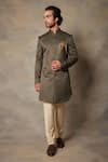 Buy_Gargee Designers_Green Structured Polyester Viscose Textured Sherwani Set _at_Aza_Fashions