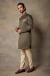 Gargee Designers_Green Structured Polyester Viscose Textured Sherwani Set _Online_at_Aza_Fashions