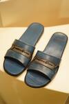 Buy_Jatin Malik_Blue Cut-out Strap Sliders _at_Aza_Fashions