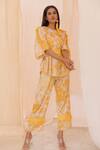 Buy_Pooja-Keyur_Yellow Cotton Satin Floral Print Top And Pant Set_Online_at_Aza_Fashions
