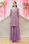 Buy_Sozenkari_Purple Chanderi Tissue And Organza Hand Kurta Sharara Set _Online_at_Aza_Fashions
