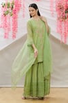 Buy_Sozenkari_Green Chanderi Tissue And Organza Hand Embroidered Kurta Sharara Set _at_Aza_Fashions