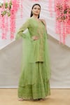 Buy_Sozenkari_Green Chanderi Tissue And Organza Hand Embroidered Kurta Sharara Set _Online_at_Aza_Fashions