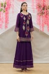 Sozenkari_Purple Chanderi Tissue And Organza Hand Embroidered Kurta Sharara Set _Online_at_Aza_Fashions