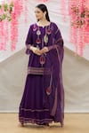 Buy_Sozenkari_Purple Chanderi Tissue And Organza Hand Embroidered Kurta Sharara Set _Online_at_Aza_Fashions