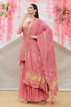 Buy_Sozenkari_Pink Pure Chanderi Tissue And Dupatta Bandhani Hand Anarkali Sharara Set _at_Aza_Fashions