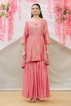 Buy_Sozenkari_Pink Pure Chanderi Tissue And Dupatta Bandhani Hand Anarkali Sharara Set _Online_at_Aza_Fashions