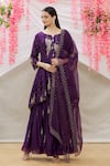 Buy_Sozenkari_Purple Chanderi Tissue And Organza Hand Embroidered Zardozi Anarkali Set _at_Aza_Fashions