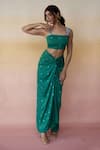 Buy_Aapro_Green Modal Bandhej Square Neck Macau Crop Top And Skirt Set _at_Aza_Fashions