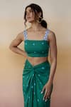 Shop_Aapro_Green Modal Bandhej Square Neck Macau Crop Top And Skirt Set _Online_at_Aza_Fashions