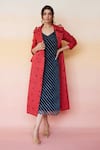 Buy_Aapro_Red Modal And Kota Doria Print Bandhej & Leheriya Denver Trench Coat & Dress Set _at_Aza_Fashions