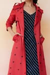 Aapro_Red Modal And Kota Doria Print Bandhej & Leheriya Denver Trench Coat & Dress Set _at_Aza_Fashions