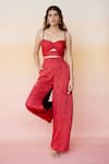 Buy_Aapro_Red Modal Bandhej Sweetheart Neck Hamburg Crop Top And Pant Set _at_Aza_Fashions