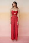 Aapro_Red Modal Bandhej Sweetheart Neck Hamburg Crop Top And Pant Set _Online_at_Aza_Fashions