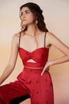 Buy_Aapro_Red Modal Bandhej Sweetheart Neck Hamburg Crop Top And Pant Set _Online_at_Aza_Fashions