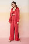 Buy_Aapro_Red Modal Bandhej Crop Top Sweetheart Neck And Copenhagen & Pant Set _at_Aza_Fashions