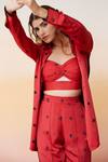 Aapro_Red Modal Bandhej Crop Top Sweetheart Neck And Copenhagen & Pant Set _Online_at_Aza_Fashions