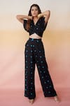 Aapro_Black Modal Bandhej V Neck Ubud Crop Top And Pant Set _Online_at_Aza_Fashions