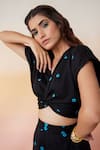 Buy_Aapro_Black Modal Bandhej V Neck Ubud Crop Top And Pant Set _Online_at_Aza_Fashions