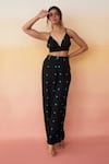 Buy_Aapro_Black Modal Bandhej V Neck Medellin Crop Top And Pant Set _at_Aza_Fashions