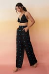 Aapro_Black Modal Bandhej V Neck Medellin Crop Top And Pant Set _Online_at_Aza_Fashions