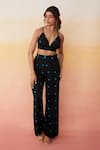 Buy_Aapro_Black Modal Bandhej V Neck Medellin Crop Top And Pant Set _Online_at_Aza_Fashions