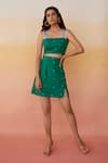 Buy_Aapro_Green Modal Printed Bandhej Square Neck Ibiza Crop Top And Skirt Set _at_Aza_Fashions