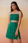 Buy_Aapro_Green Modal Printed Bandhej Square Neck Ibiza Crop Top And Skirt Set _Online_at_Aza_Fashions