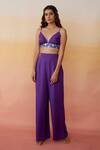 Shop_Aapro_Purple Modal Block Print V Neck San Diego Crop Top And Pant Set_at_Aza_Fashions