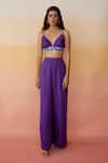 Aapro_Purple Modal Block Print V Neck San Diego Crop Top And Pant Set_Online_at_Aza_Fashions