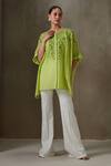 Buy_Namrata Joshipura_Green Textured Georgette Embroidery Thread And Sequin Trellis Kaftan Top _Online_at_Aza_Fashions