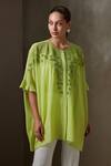 Shop_Namrata Joshipura_Green Textured Georgette Embroidery Thread And Sequin Trellis Kaftan Top _Online_at_Aza_Fashions