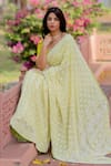 Iktaar by Meena_Green Georgette Floral Chikankari Saree_Online_at_Aza_Fashions