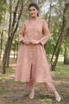 Buy_Iktaar by Meena_Pink Satin Organza Chikankari Jacket Style Kurta And Pant Set_at_Aza_Fashions