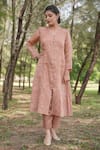 Iktaar by Meena_Pink Satin Organza And Tissue Chikankari Jacket Style Kurta & Pant Set  _Online_at_Aza_Fashions