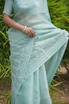 Buy_Iktaar by Meena_Blue Saree Satin Embroidery Sequin And Beads Floral Chikankari  _Online_at_Aza_Fashions