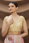 Buy_Nazaakat by Samara Singh_Gold Net Embroidered Sleeveless Blouse_at_Aza_Fashions