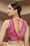 Shop_Nazaakat by Samara Singh_Pink Brocade Woven Floral Round Sleeveless Blouse _at_Aza_Fashions