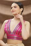 Buy_Nazaakat by Samara Singh_Pink Brocade Woven Floral Round Sleeveless Blouse _Online_at_Aza_Fashions