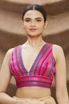Shop_Nazaakat by Samara Singh_Pink Brocade Woven Floral Round Sleeveless Blouse _Online_at_Aza_Fashions